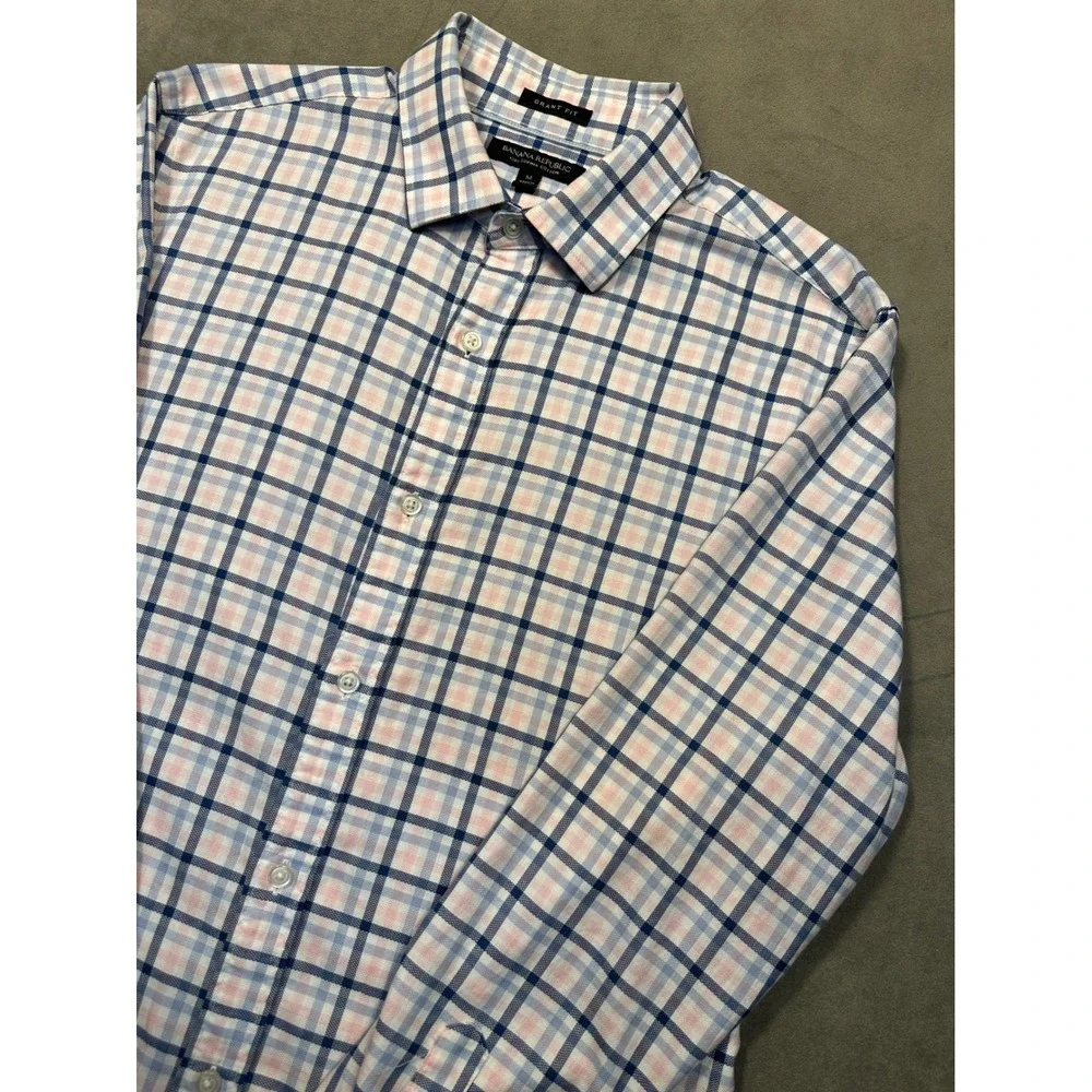 Banana Republic Grant Fit Plaid Button Down Shirt‎ Men's Medium Blue Pink White